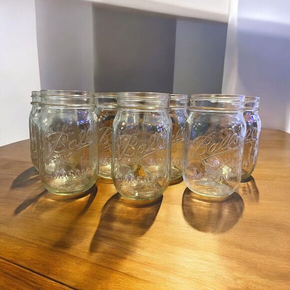 Lot Of 7 Modern Ball Mason Jars Pint Clear Glass Canning Holiday Decor Crafts - Picture 1 of 6